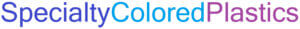 SpecialtyColoredPlastics written as one word with Specialty in blue, Colored in light blue, and Plastics in purple