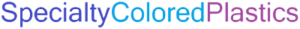 SpecialtyColoredPlastics written as one word with Specialty in blue, Colored in light blue, and Plastics in purple