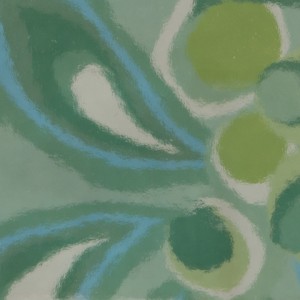 Abstract swirling pattern in green with circular elements