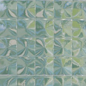 Geometric pattern of triangular glass-like shapes in blue and white