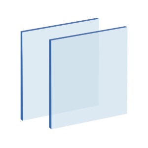 Two transparent light blue acrylic sheets shown at an angle
