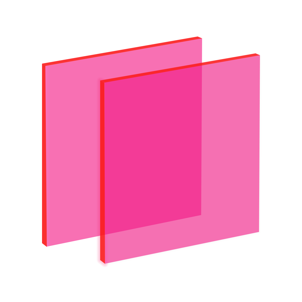 Two fluorescent red orange acrylic sheets shown at an angle