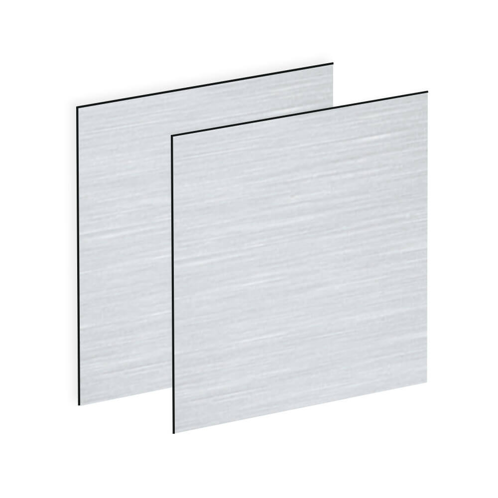Silver/metallic aluminum sheets with horizontal brushed finish, showing stainless steel-like appearance