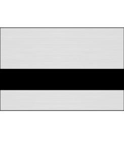 White/silver metal nameplate with black horizontal stripe, suitable for signage or labeling