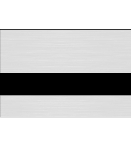 White/silver metal nameplate with black horizontal stripe, suitable for signage or labeling
