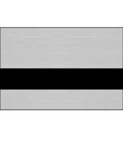 Gray/silver metal nameplate with black horizontal stripe, designed for identification or labeling