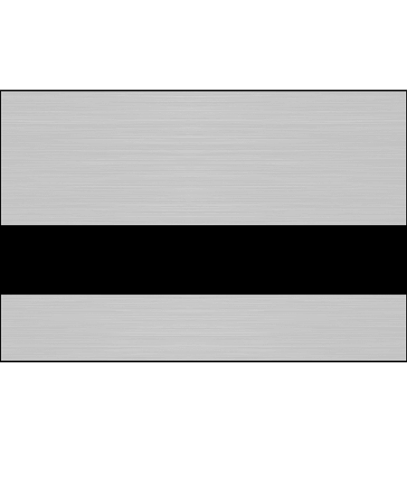 Gray/silver metal nameplate with black horizontal stripe, designed for identification or labeling