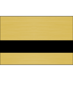 Gold/brass metal nameplate with black horizontal stripe, for premium signage applications