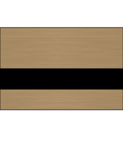 Brown/bronze metal nameplate with black horizontal stripe, offering wood-like metal appearance for labeling