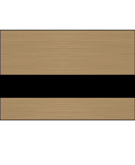 Brown/bronze metal nameplate with black horizontal stripe, offering wood-like metal appearance for labeling