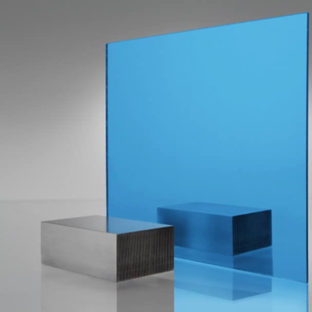 Sky blue mirror acrylic sheet with reflective surface, exhibiting light-blue tinted mirror properties