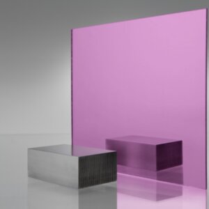 Pink/rose tinted transparent acrylic sheet with metallic finish, featuring soft color transmission and shadow effect