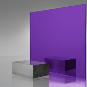 Purple tinted transparent acrylic sheet with metallic finish, displaying rich violet hue and colored reflection